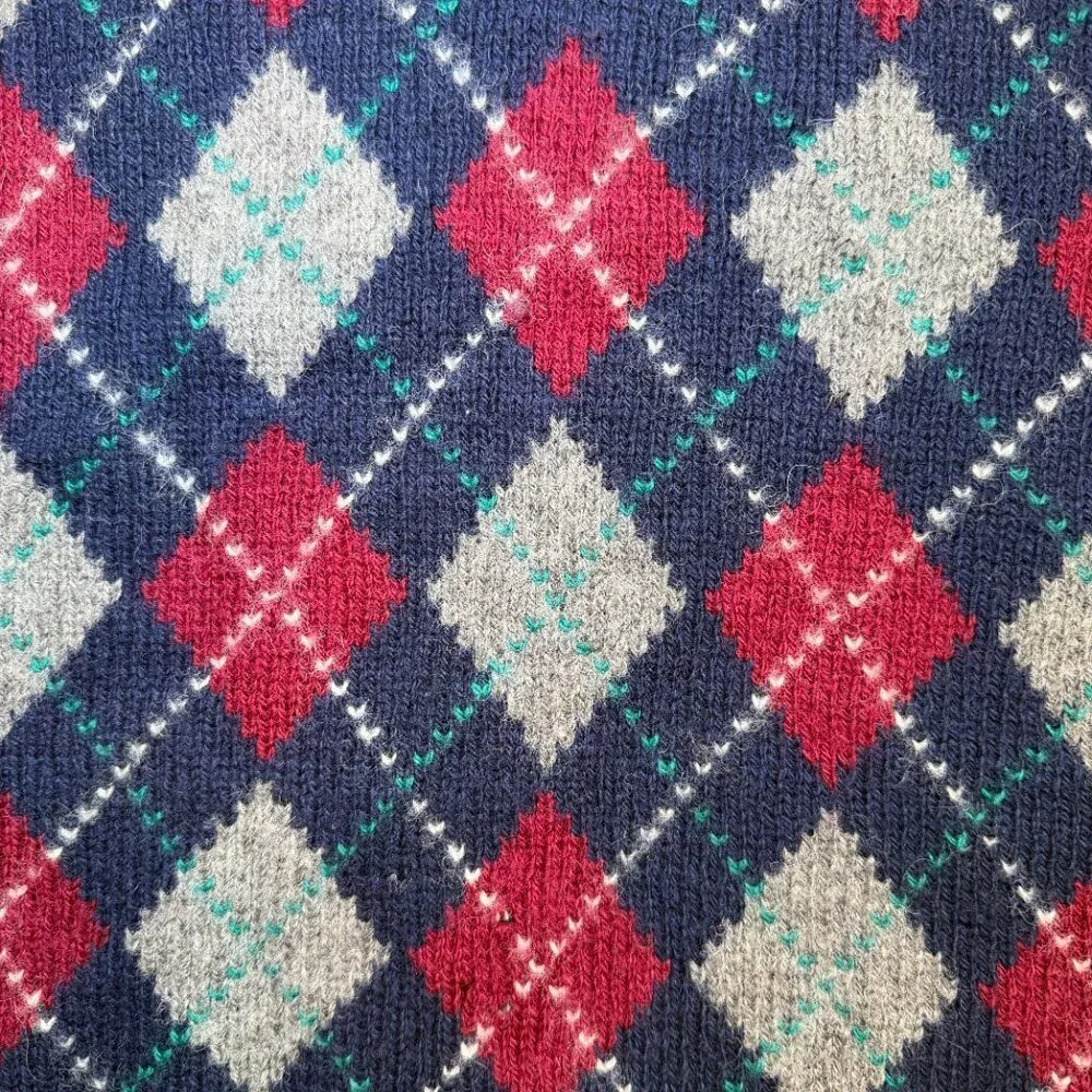 Vintage 80s PARFOUR Navy Blue Argyle Wool Indie Sweater Vest Large